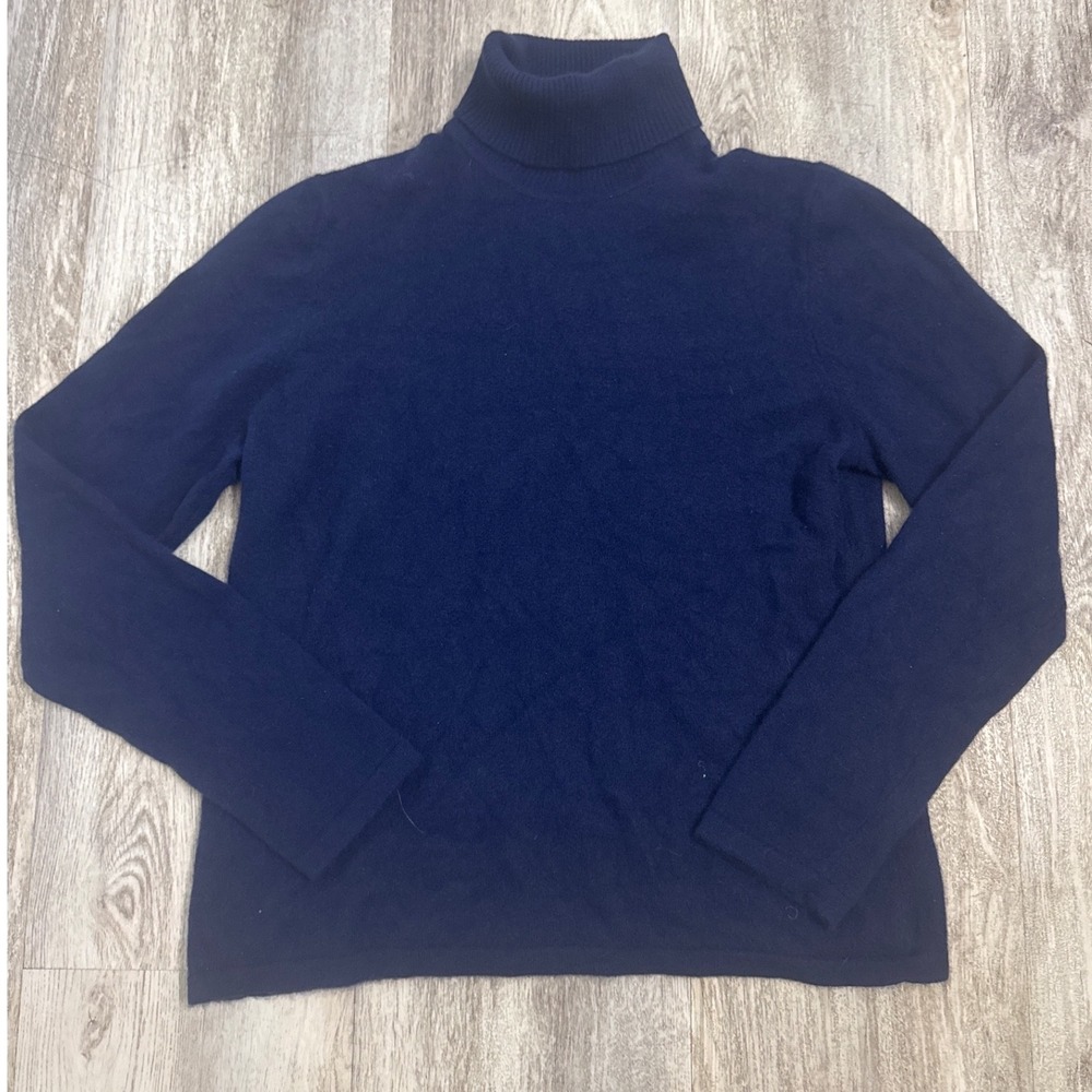 Lord & Taylor 100% Cashmere Turtleneck Sweater Navy Blue Womens XL Long Sleeve